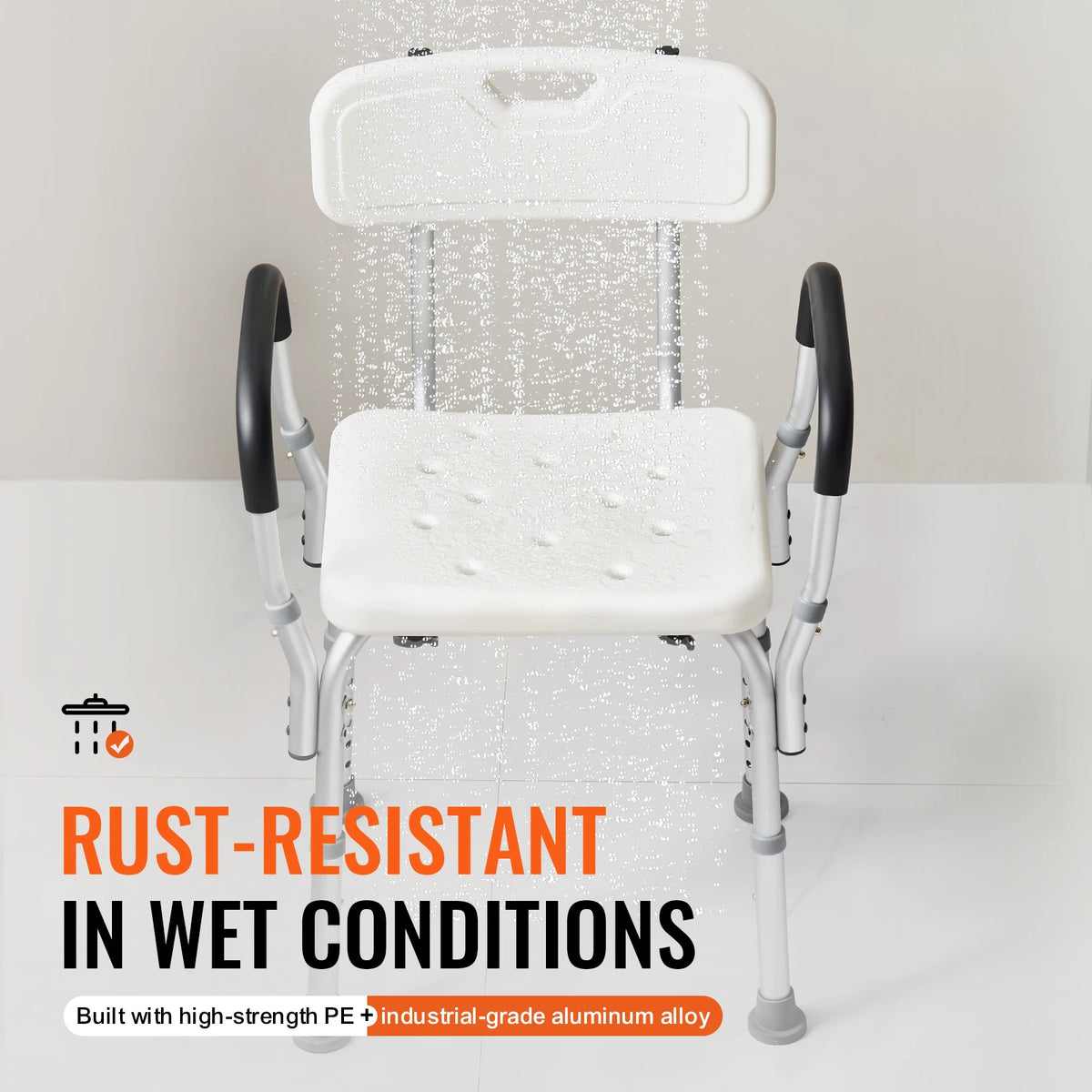 SucceBuy Adjustable Height Shower Chair With Reliable Back