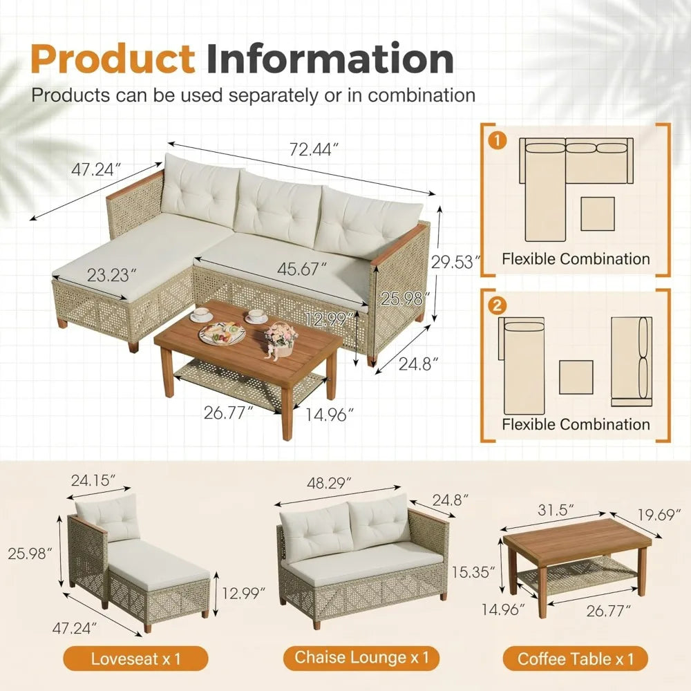 Devoko Wicker Patio Outdoor Sofa Sectional Couch Set With Pillows