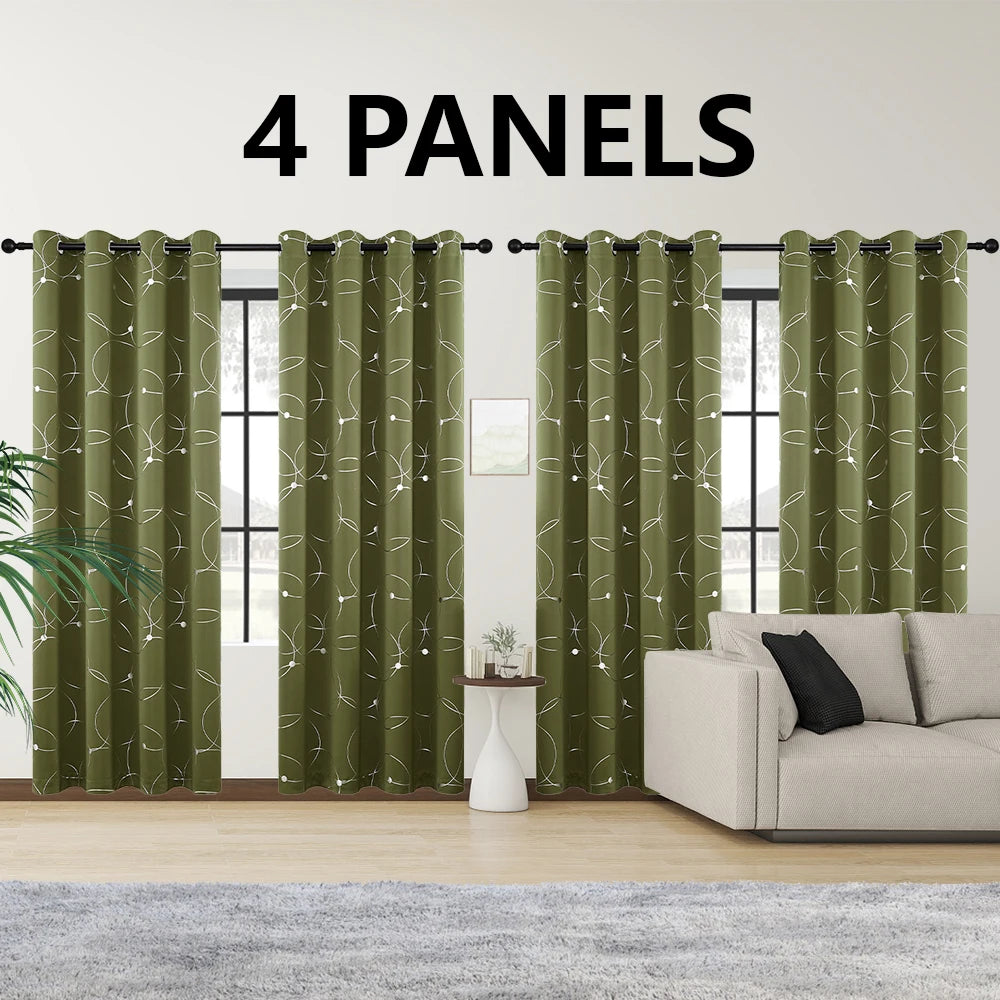 Thermal Insulated Blackout Curtains Grommet Foil Printed Panels