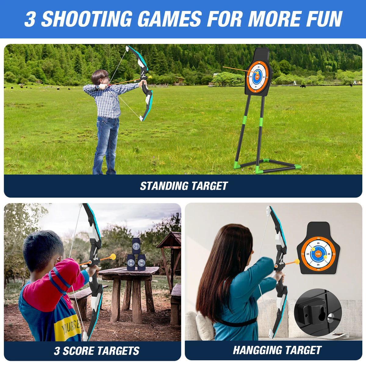 Led Light Up Archery Set With Suction Arrows And Targets