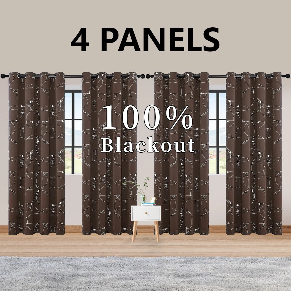 Thermal Insulated Blackout Curtains Grommet Foil Printed Panels