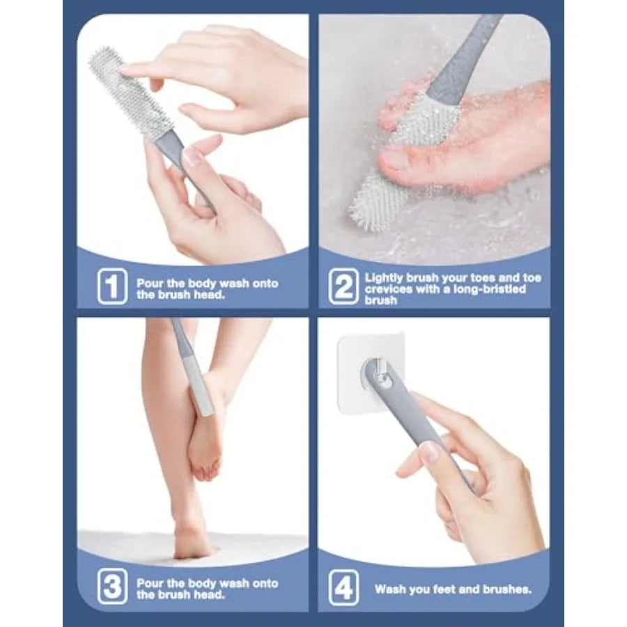 4 Pack Long Handle Toe Cleaning Brush Set For Bathrooms