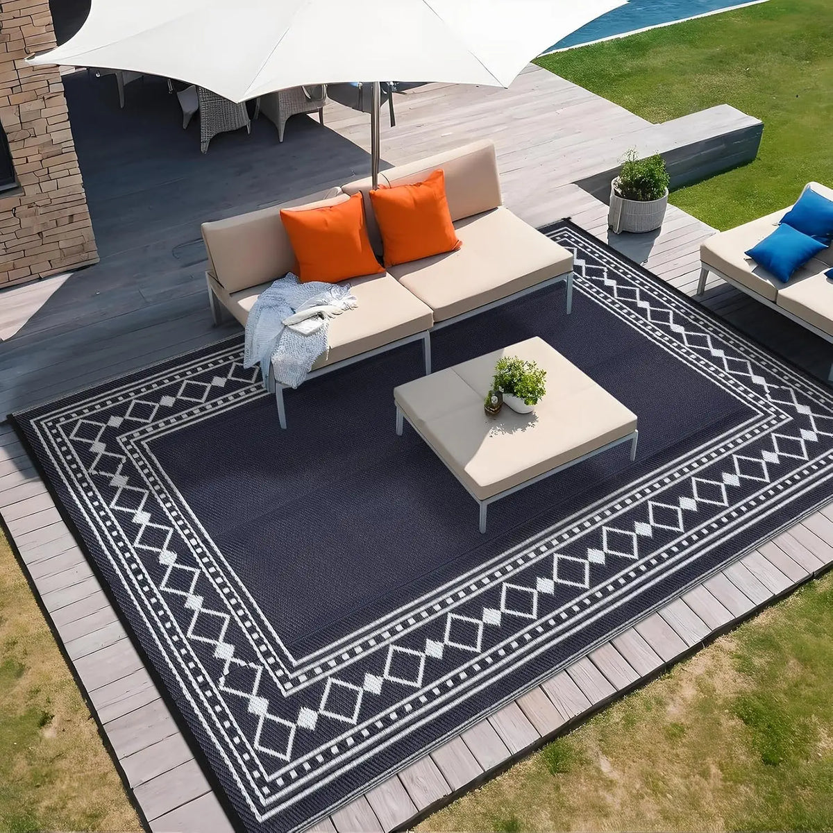 Garvee Waterproof Washable Polyester Flocking Living Room Area Rug