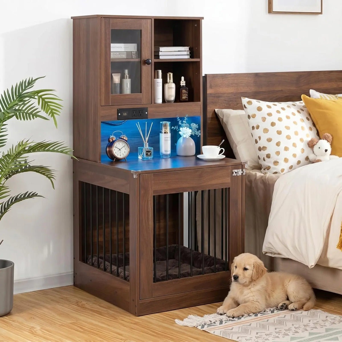 Premium Wooden Dog Crate Furniture Nightstand For Small Pets