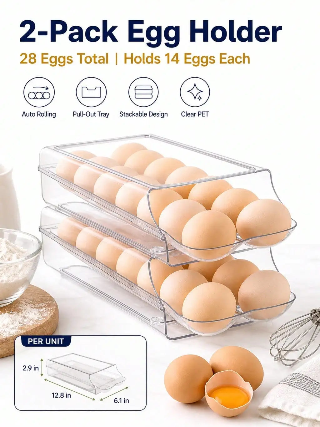 Automatic Rolling Egg Holders For Refrigerator Drawer Storage