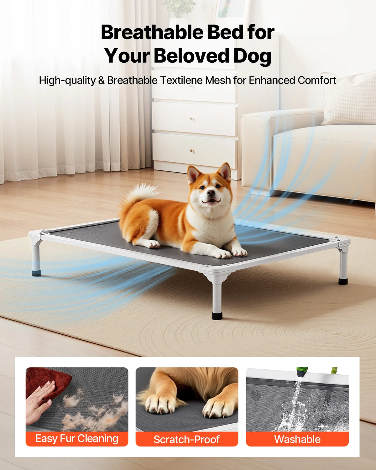 SucceBuy Elevated Dog Bed With Breathable Mesh And Frame