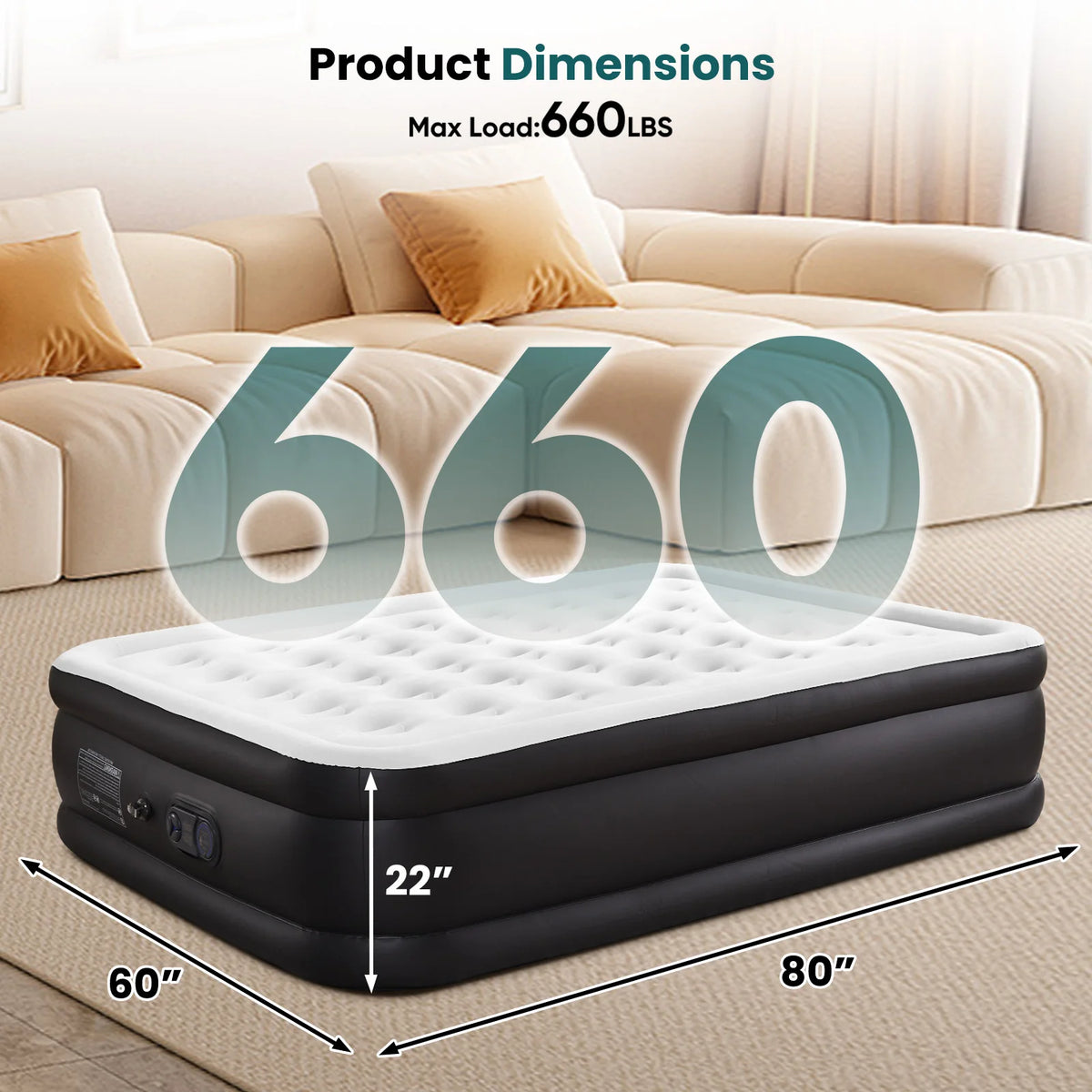 JHK Plush Air Mattress With Integrated Pump And Flocking Surface
