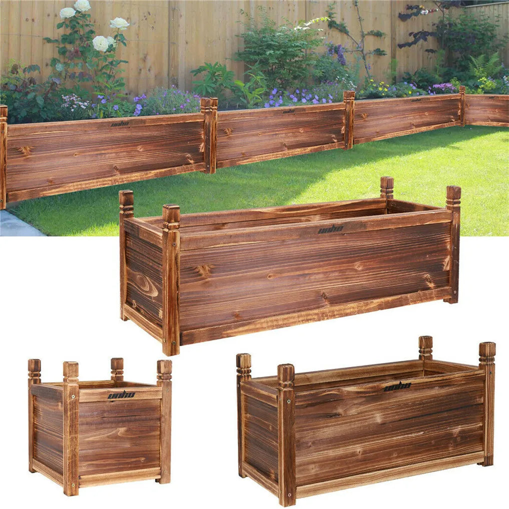 Wooden Raised Planter Box Indoor Outdoor Flower Vegetable Herb Bed