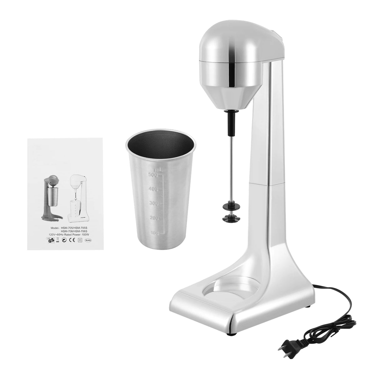 Portable Electric Milkshake Maker With Dual Speed Stainless Steel Mixer