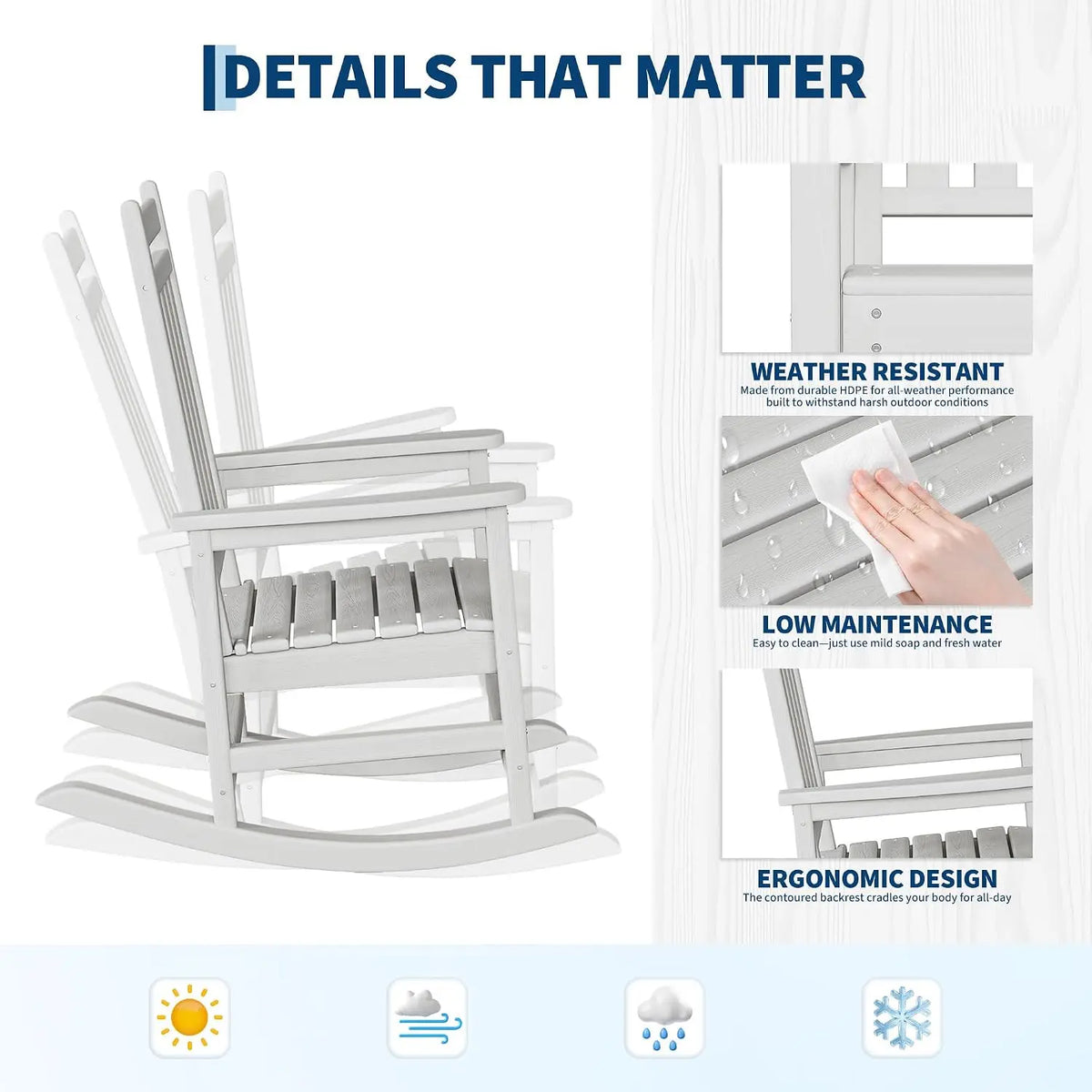 Garvee All Weather Rocking Chair Set With Side Table