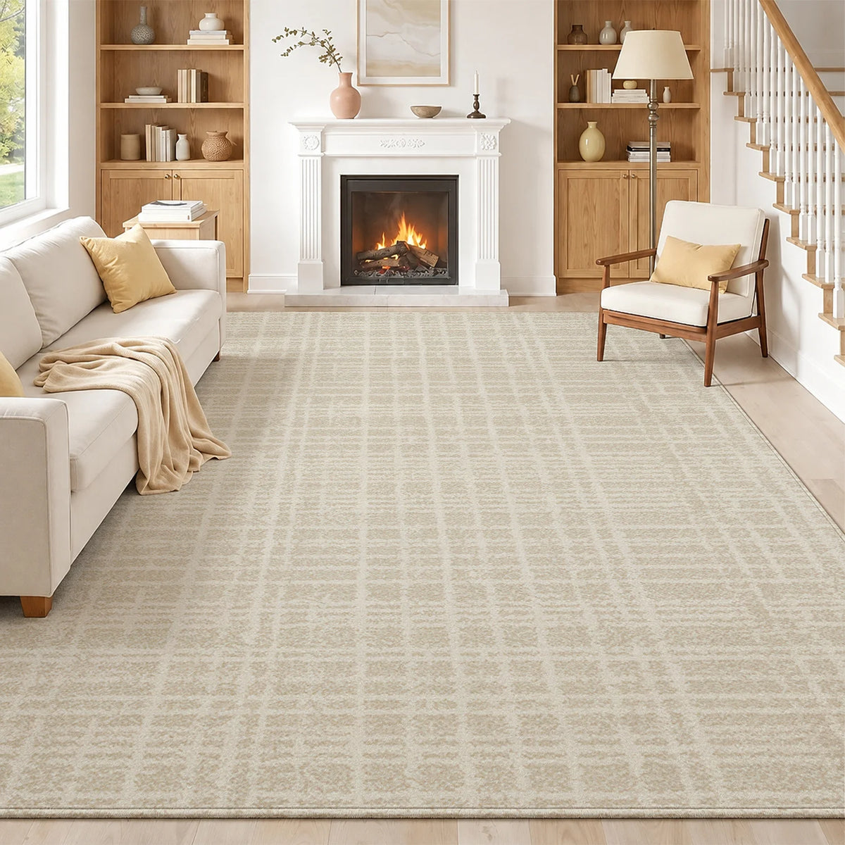 Modern Soft Velvet Striped Area Rug With Non Slip Backing