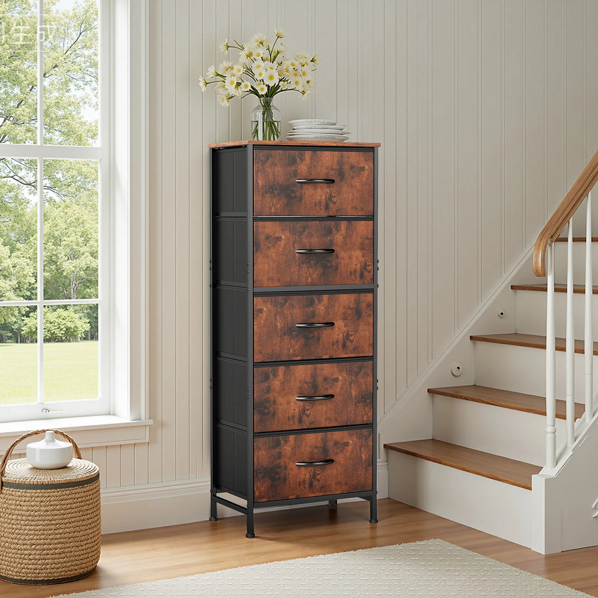 JHK Modern Five Drawer Fabric Storage Cabinet With Steel Frame