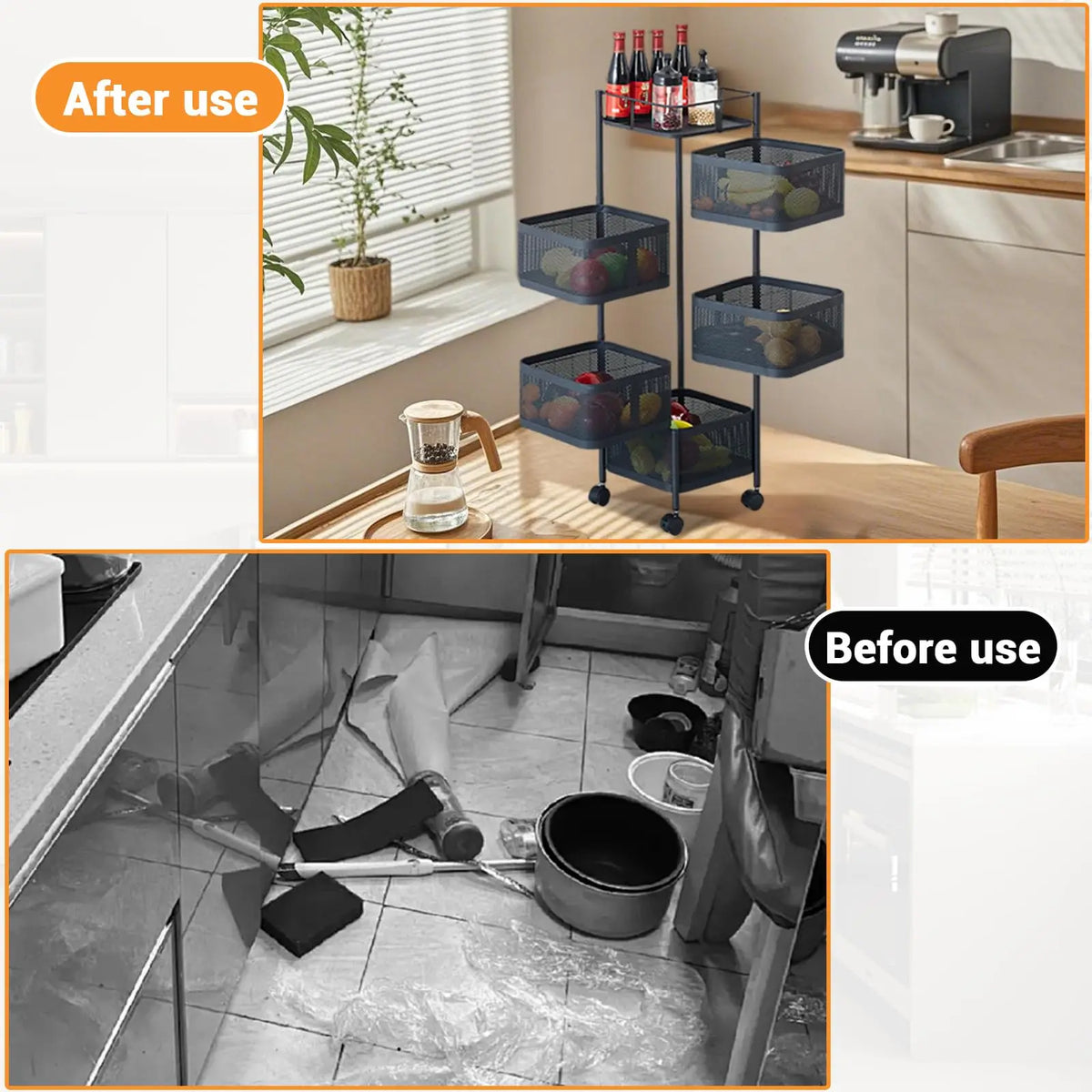 HiMiss Metal Rotating Kitchen Storage Rack For Home Organization