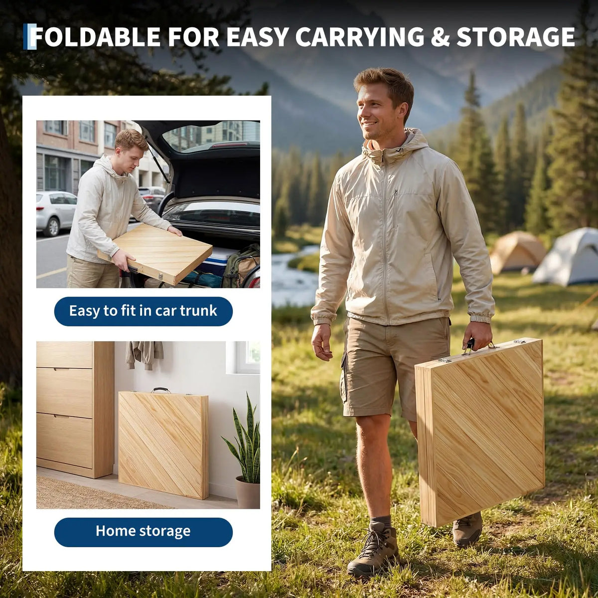 HiMiss Outdoor Folding Picnic Table Portable Solid Wood Furniture