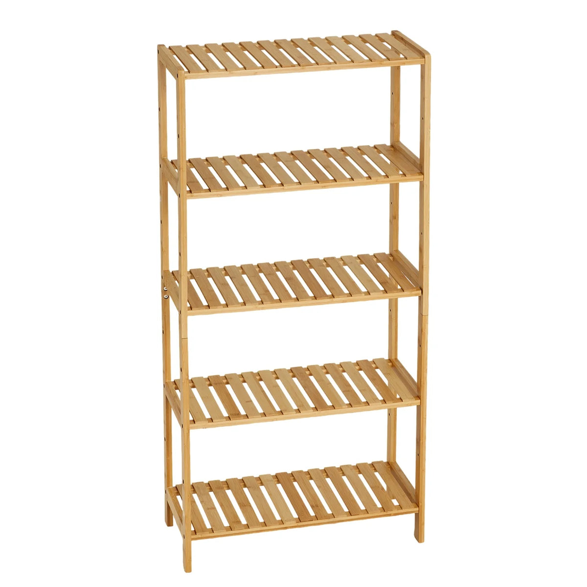 HiMiss Five Tier Bamboo Bathroom Shelf With Slatted Storage Rack