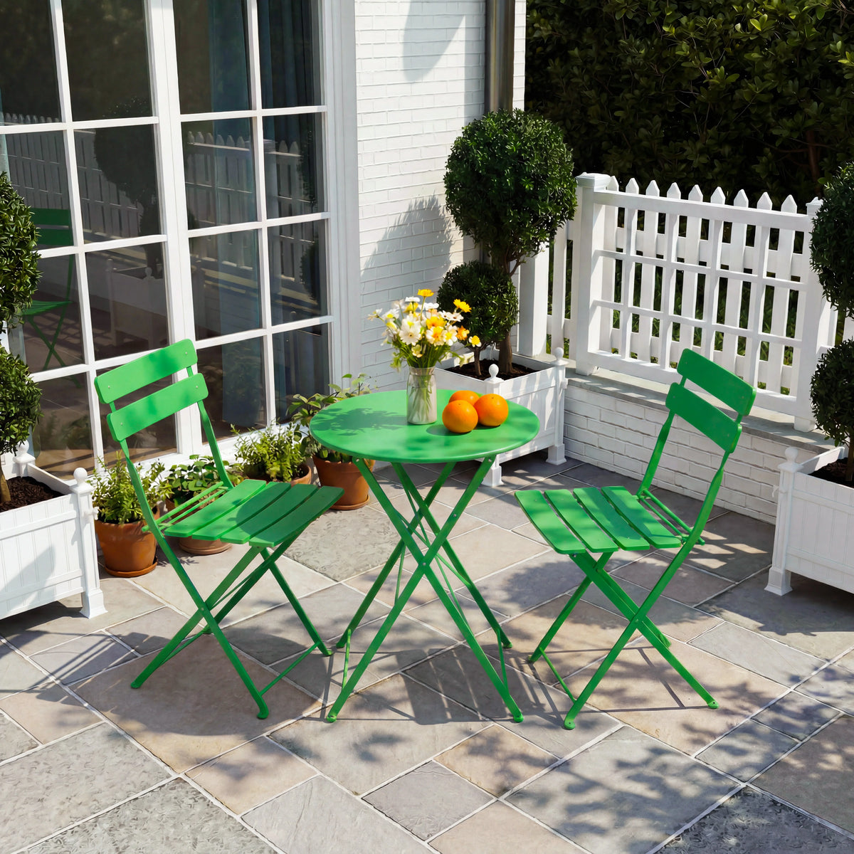 Tuarex Three Piece Folding Steel Bistro Set For Patio