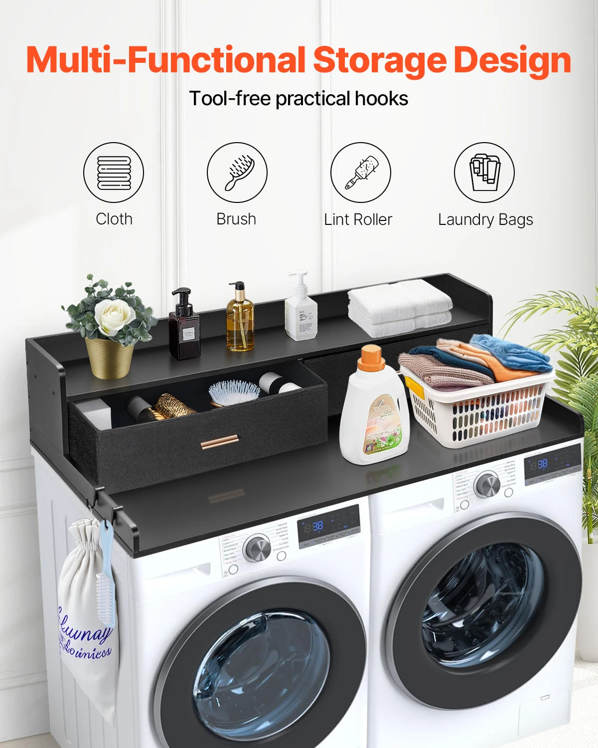 SucceBuy Wall Mounted Metal Washer Dryer Countertop Laundry Shelf