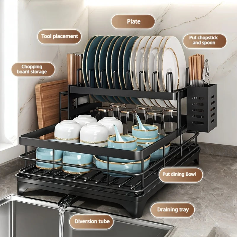 AeHome Heavy Metal Kitchen Dish Drying Rack With Storage Shelf