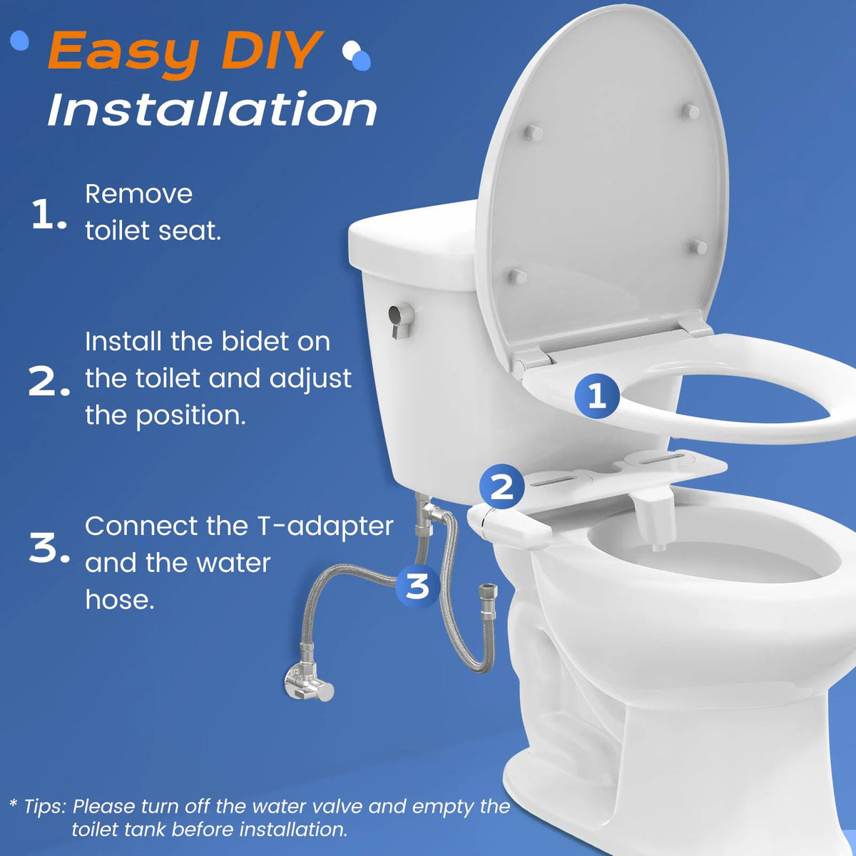 Dual Nozzle Ultra Slim Bidet Attachment For Self Cleaning Toilet