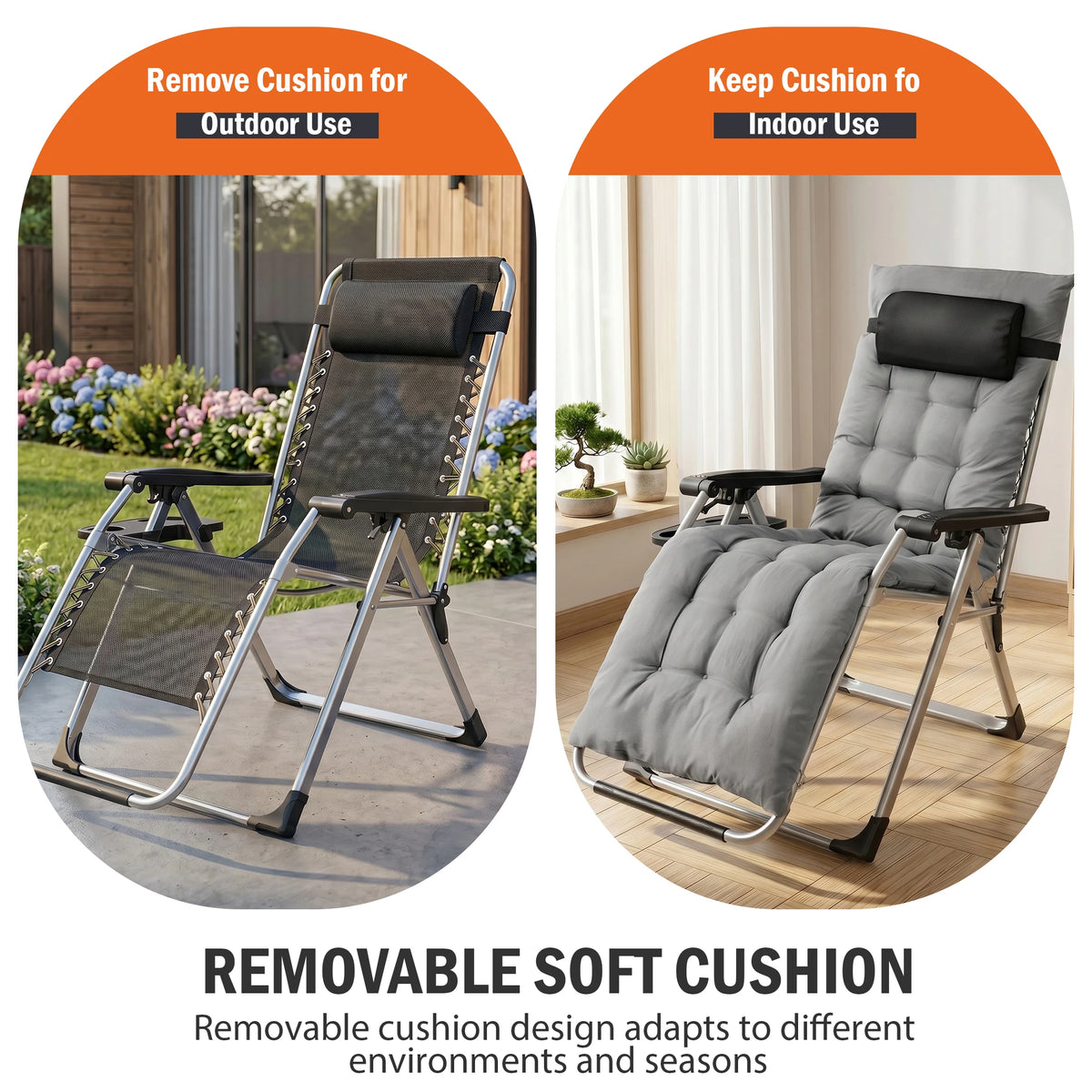 JHK Zero Gravity Reclining Camping Lounge Chair Cup Holder