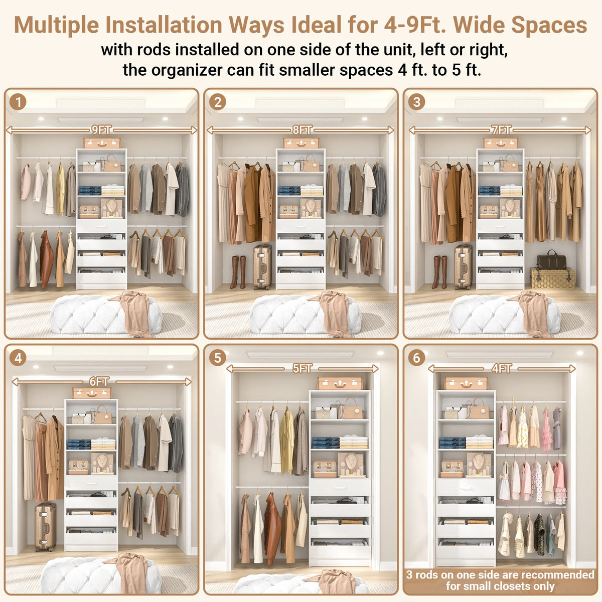 Aheaplus Modern Four Drawer Closet Organizer With Hanging Rods
