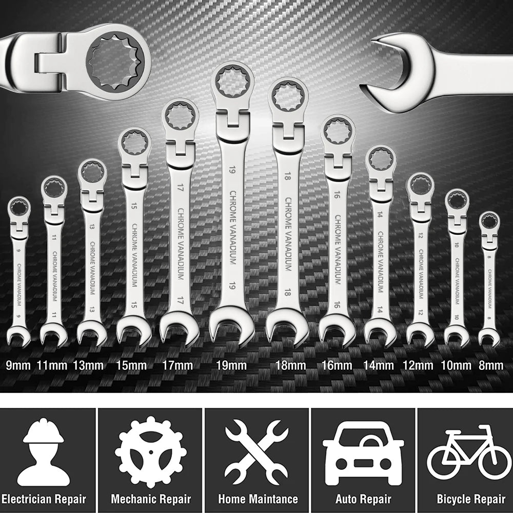 Carbon Steel Double Ended Ratchet Wrench Set for Home Garage