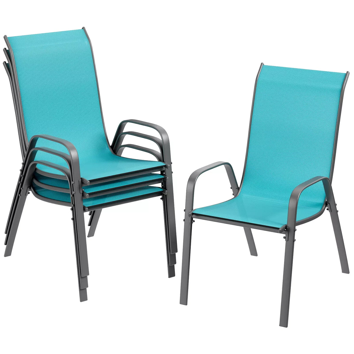 Homfa Set of 4 Outdoor Patio Chairs Stackable Textilene Armrests