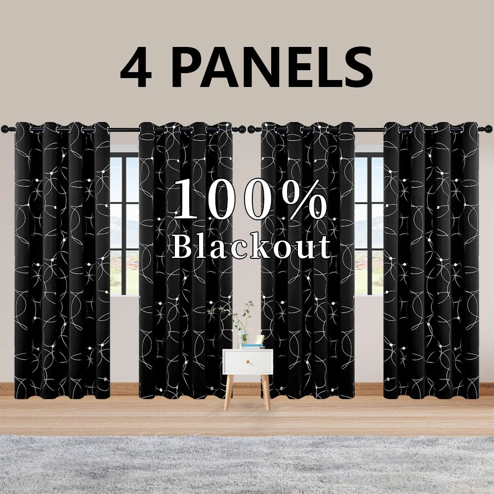 Thermal Insulated Blackout Curtains Grommet Foil Printed Panels