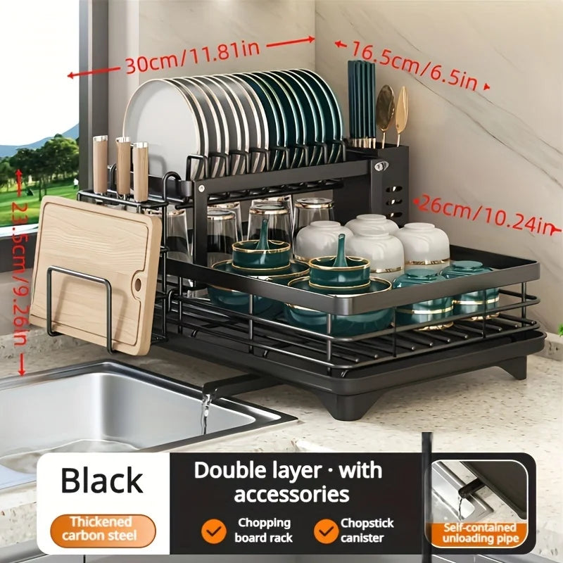 AeHome Heavy Metal Kitchen Dish Drying Rack With Storage Shelf