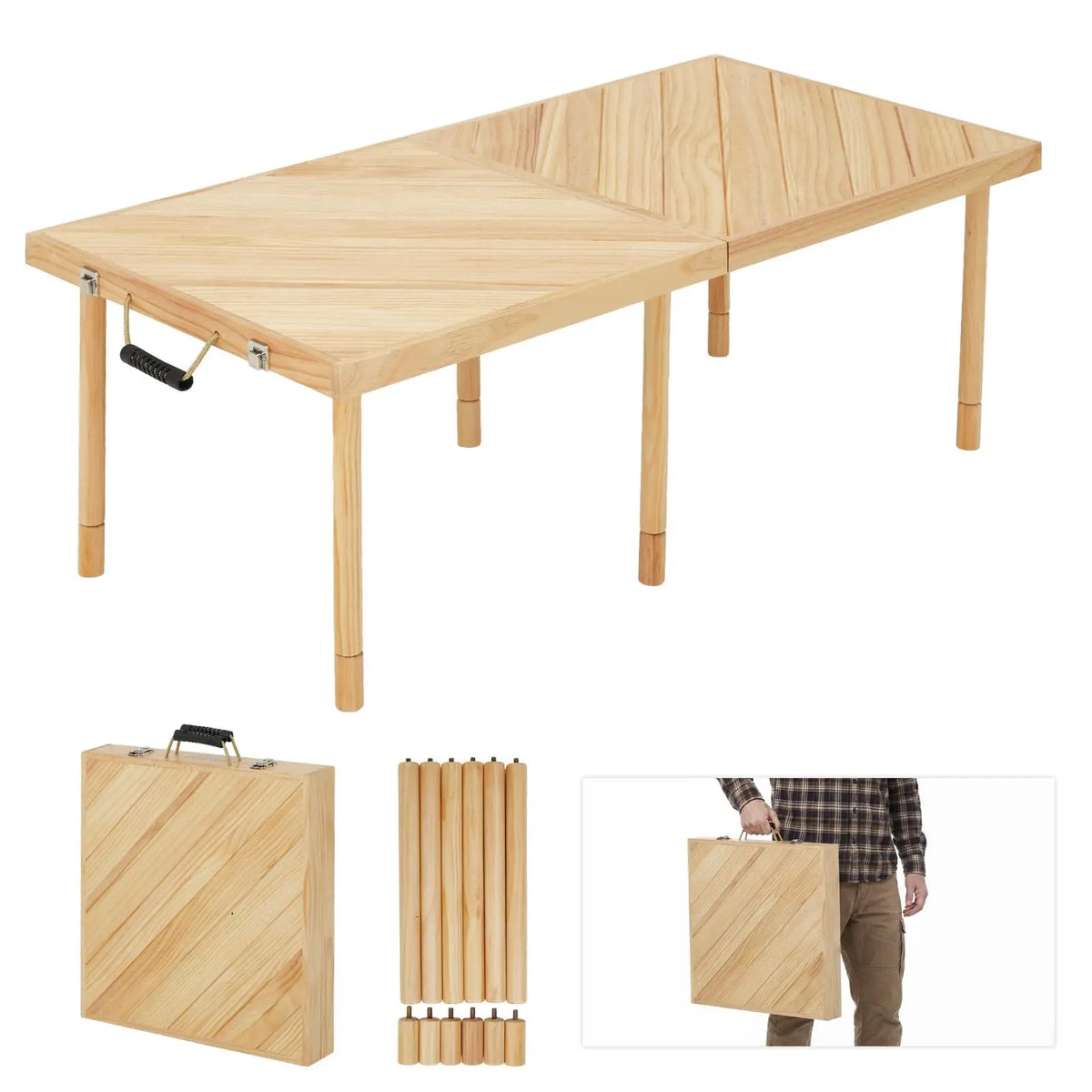 HiMiss Outdoor Folding Wood Picnic Table For Camping Patio