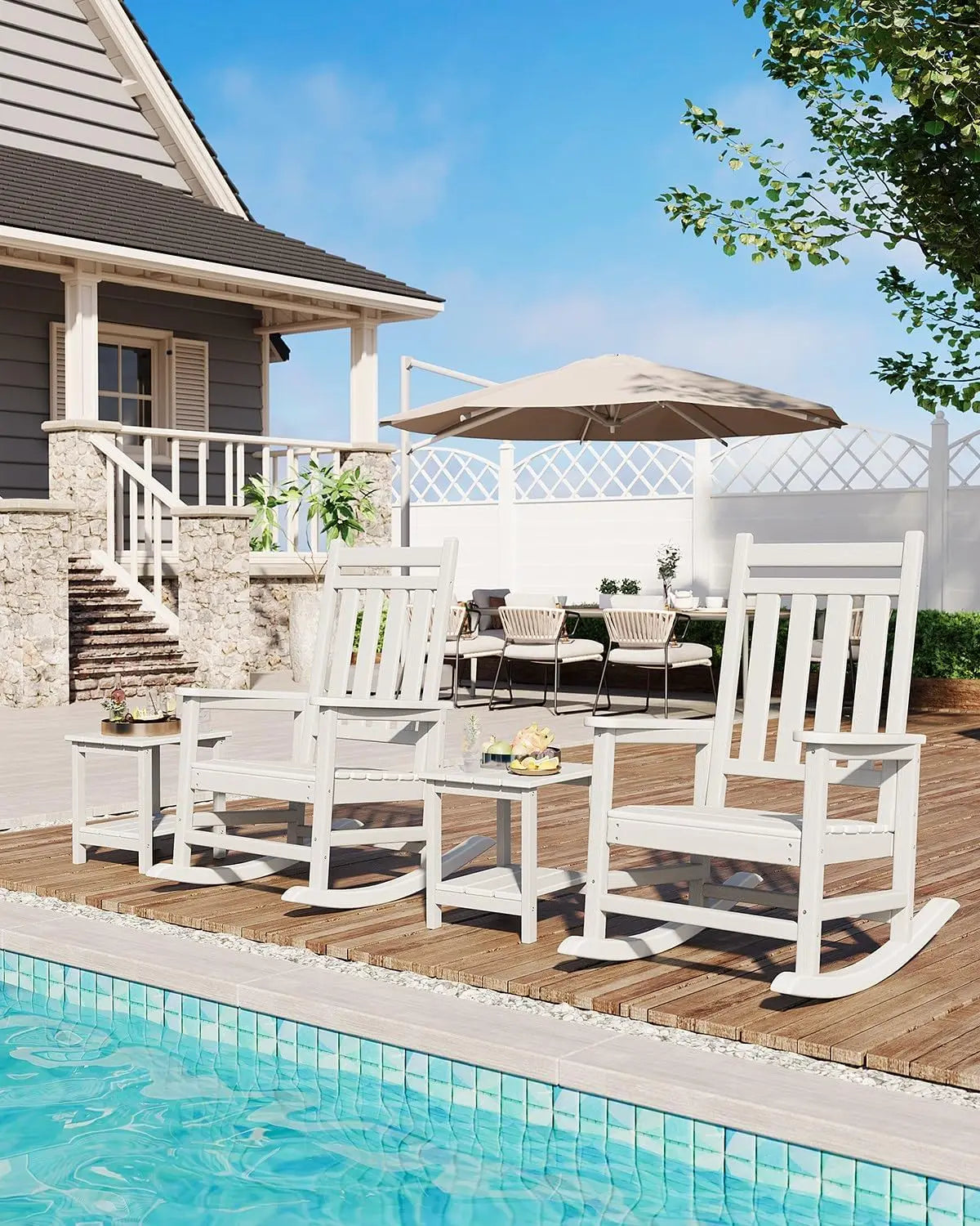 Garvee All Weather Rocking Chair Set With Side Table
