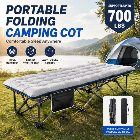 Portable Folding Camping Cot With Thick Padded Mattress
