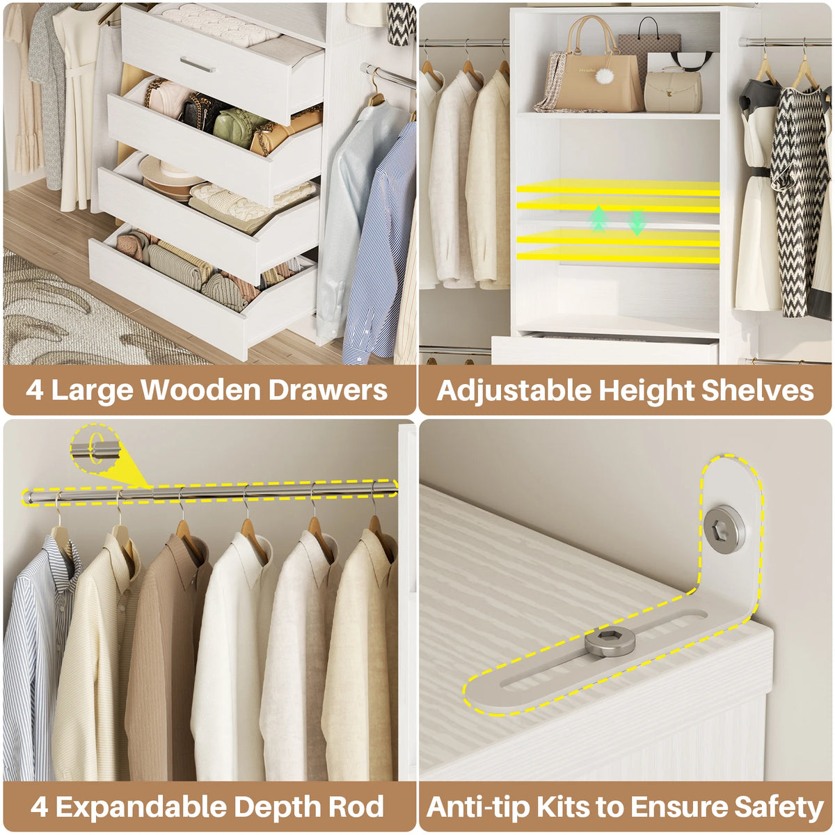 Aheaplus Modern Four Drawer Closet Organizer With Hanging Rods