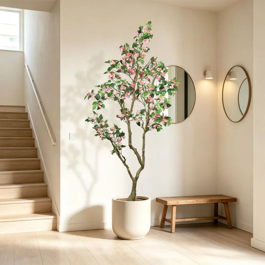 Artificial Bougainvillea Tree With Realistic Silk Foliage Potted Garden Decor