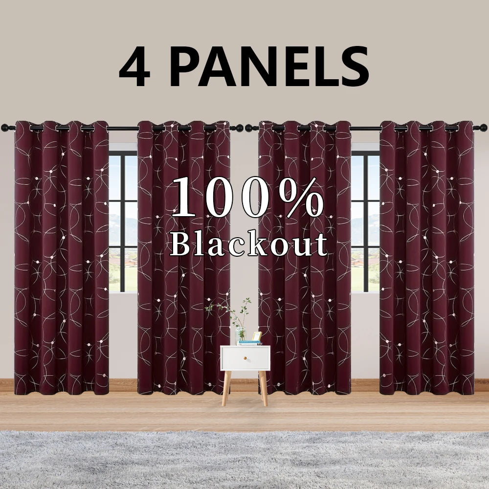 Thermal Insulated Blackout Curtains Grommet Foil Printed Panels
