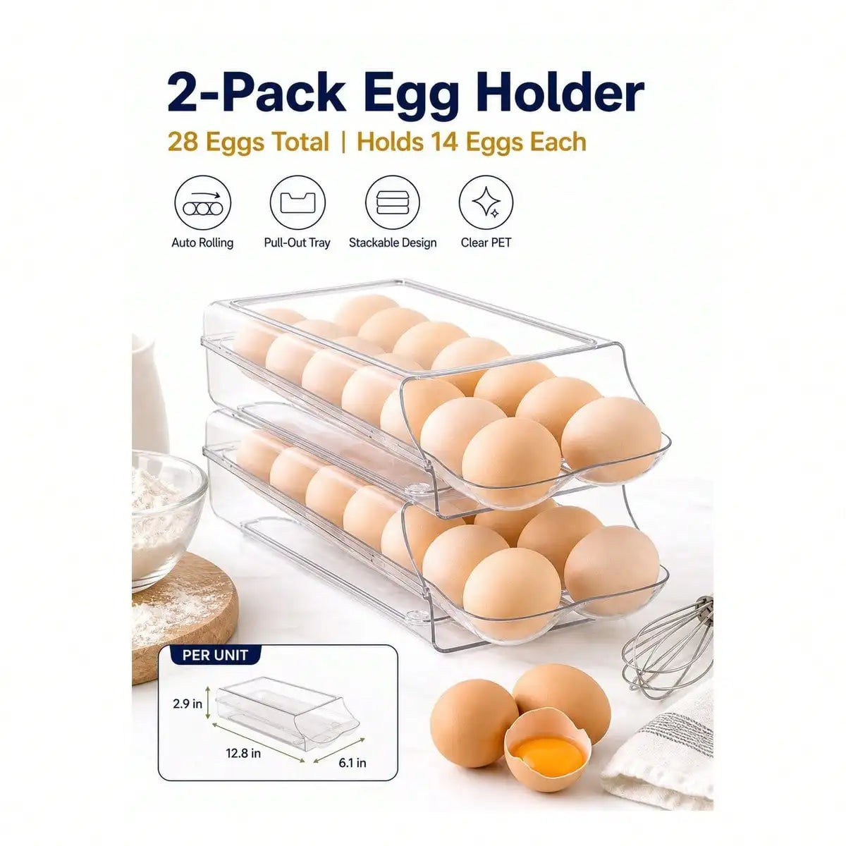 Automatic Rolling Egg Holders For Refrigerator Drawer Storage