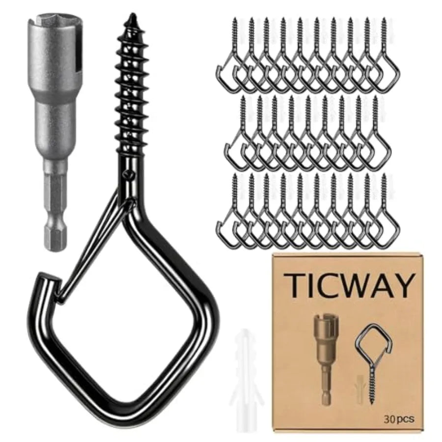 Square Screw Hooks With Safety Buckle For Outdoor String Lighting