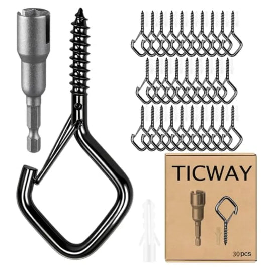 Square Screw Hooks With Safety Buckle For Outdoor String Lighting