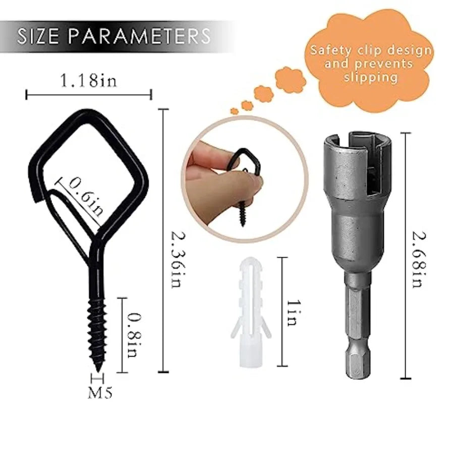 Square Screw Hooks With Safety Buckle For Outdoor String Lighting
