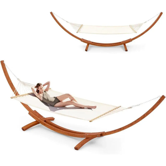 Heavy Duty Double Hammock With Wooden Stand For Patio Garden