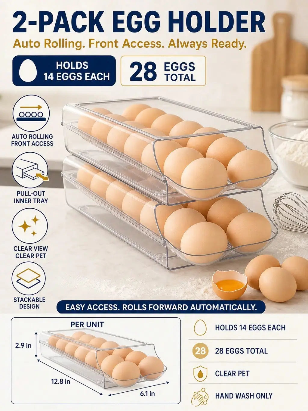 Automatic Rolling Egg Holders For Refrigerator Drawer Storage