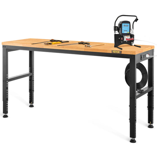 SucceBuy Adjustable Height Woodworking Workbench With Hardwood Top