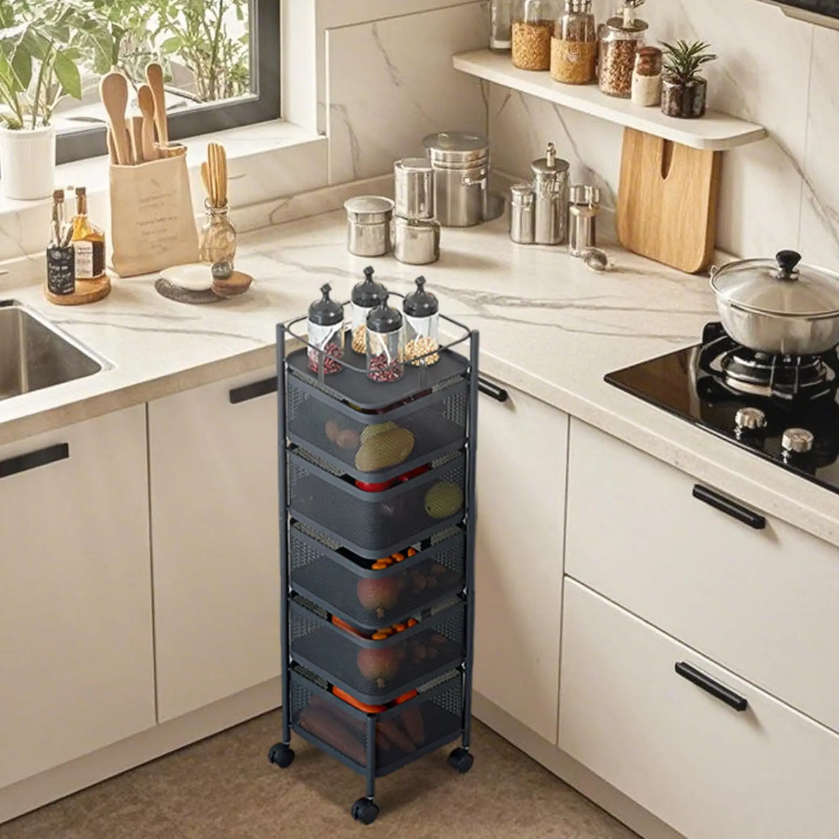 HiMiss Metal Rotating Kitchen Storage Rack For Home Organization